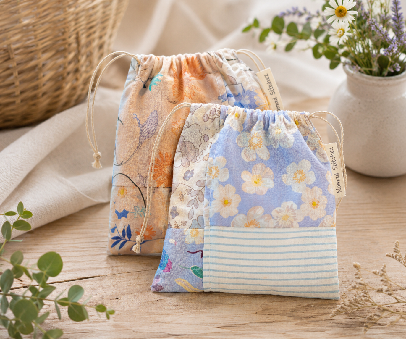 2pk Patchwork Organic Cotton Snack Bags