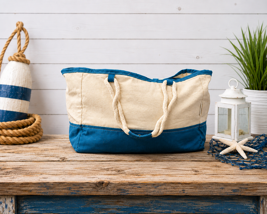 Dockside Tote ~ Natural & Teal