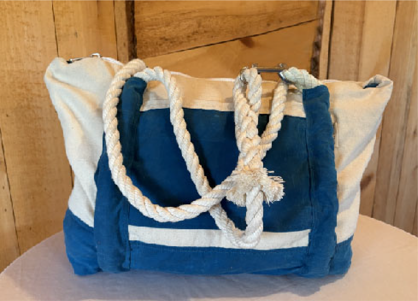 Original Boat Bag with natural cotton body and teal waxed canvas base from the Bohemian Boat Bag Collection