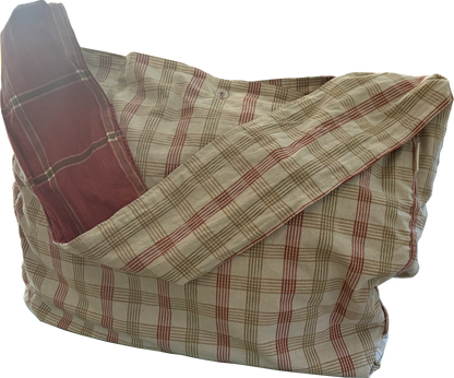 Front view of Rust & Natural Windowpane Sling Bag with earthy rust and natural check pattern, handcrafted from repurposed textiles.