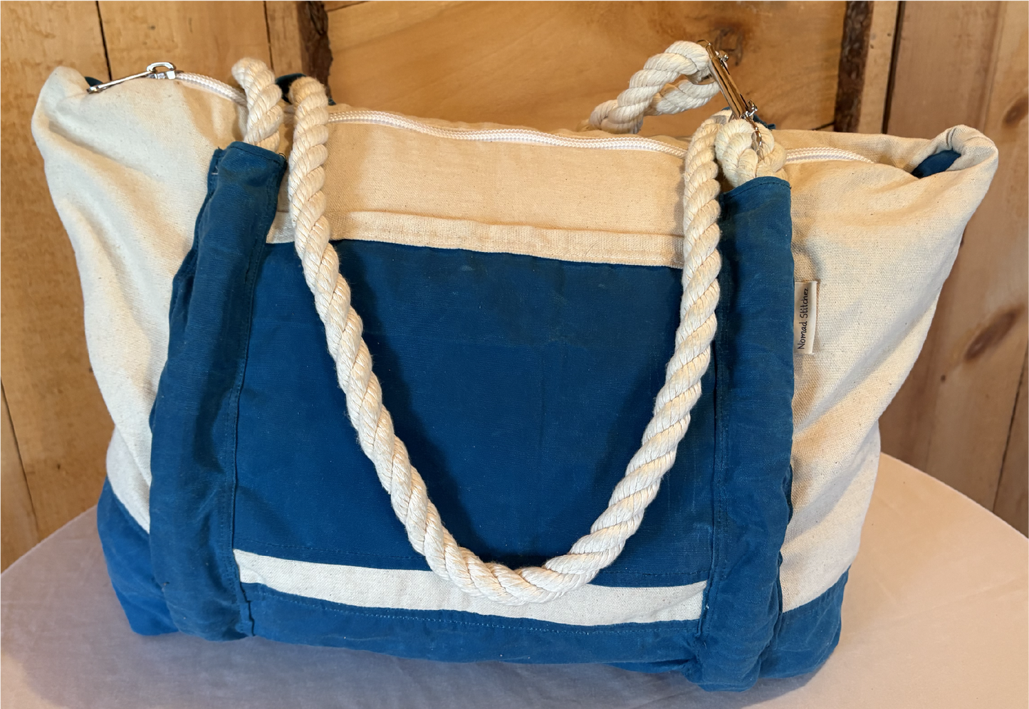 The Original Day Bag from the Bohemian Boat Bag Collection – Cotton Canvas with Water-Resistant Waxed Teal Base, Interior Pockets & Removable Key Fob
