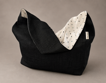 Black Denim with Polka Dot Lining 1/2 Pint ~ Stitch Bag | 2nd Time Around Collection