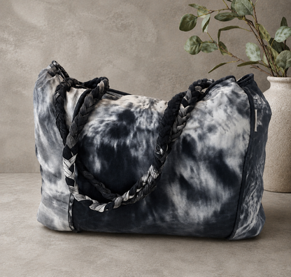Tie Dye Leigh Bag – Black & White Bag, Handcrafted from Repurposed Natural Fiber Textiles
