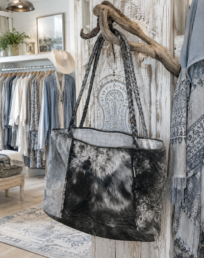 Tie Dye Leigh Bag – Black & White Bag, Handcrafted from Repurposed Natural Fiber Textiles