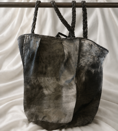 Tie Dye Leigh Bag – Black & White Bag, Handcrafted from Repurposed Natural Fiber Textiles