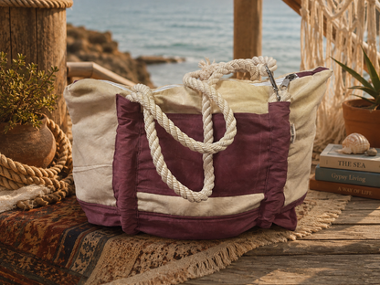 The Original Day Bag from the Bohemian Boat Bag Collection – Cotton Canvas with Water-Resistant Waxed Fuschia Base, Interior Pockets & Removable Key Fob