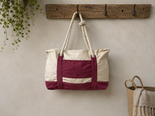 The Original Day Bag from the Bohemian Boat Bag Collection – Cotton Canvas with Water-Resistant Waxed Fuschia Base, Interior Pockets & Removable Key Fob