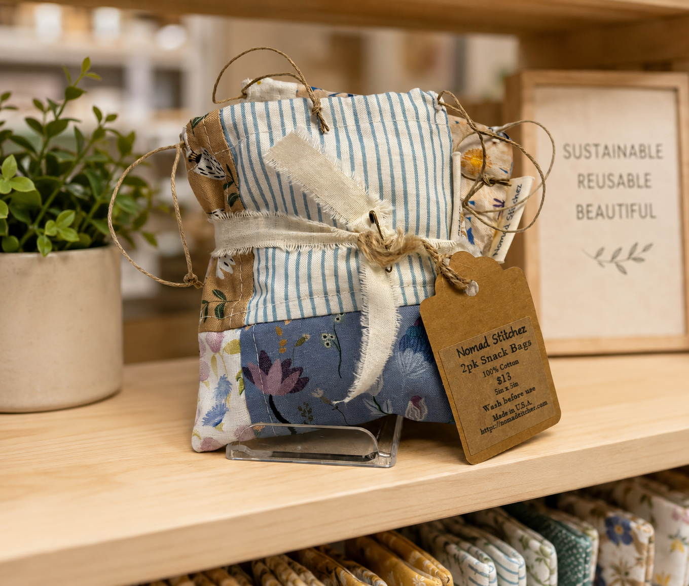 2pk Patchwork Organic Cotton Snack Bags