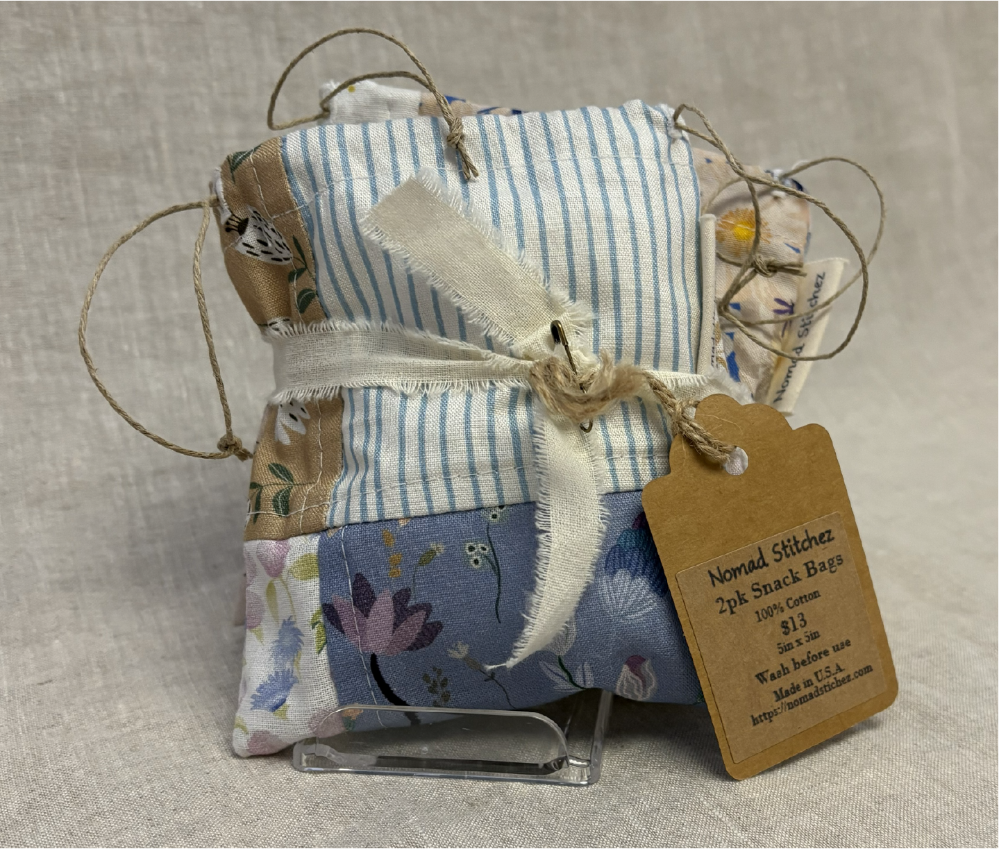 2pk Patchwork Organic Cotton Snack Bags