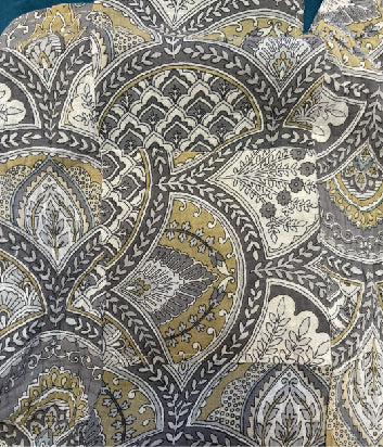 Interior view of the linen sling bag highlighting the internal pocket and repurposed fabric lining.