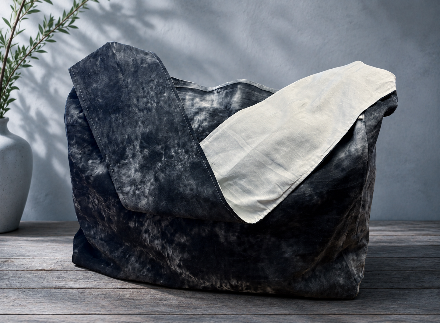 Tie Dye Sling Bag – Black & White Bag, Handcrafted from Repurposed Natural Fiber Textiles