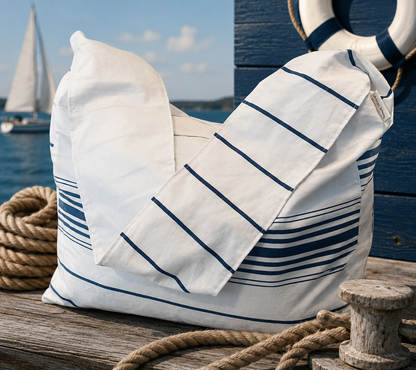 White with Blue Stripe Sling Bag | Nautical Charm Meets Everyday Ease