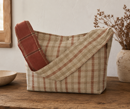 Rust & Natural Windowpane Sling Bag | Earthy Elegance in a Crossbody